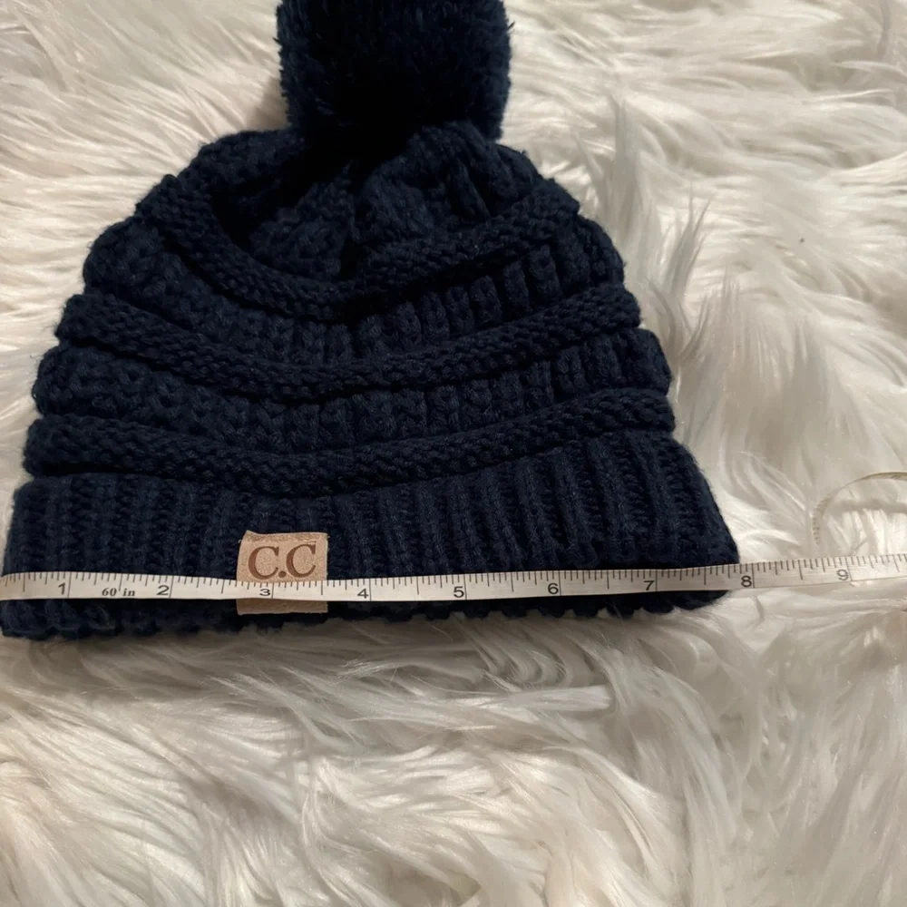 C.C‎ Kids Beanie Toddler Kids One Size Navy Blue Knit Pom Pom Winter Hat